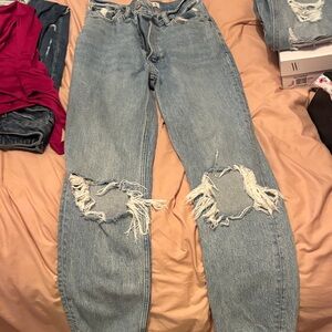 Abercrombie & Fitch Light Blue High Rise Distressed Jeans